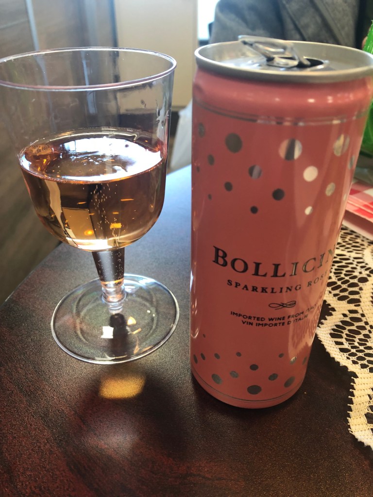 Can of Bollicini Sparkling Rose Wine. 
